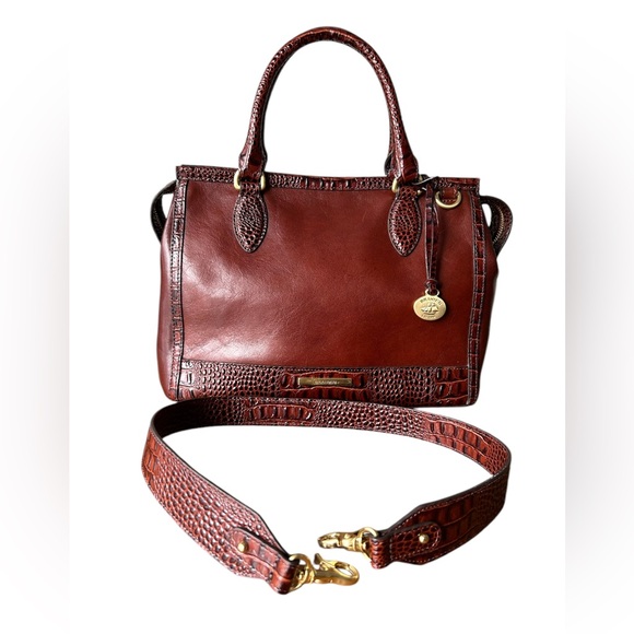 Brahmin Cognac Croc Leather Satchel Bag EUC - Picture 3 of 12